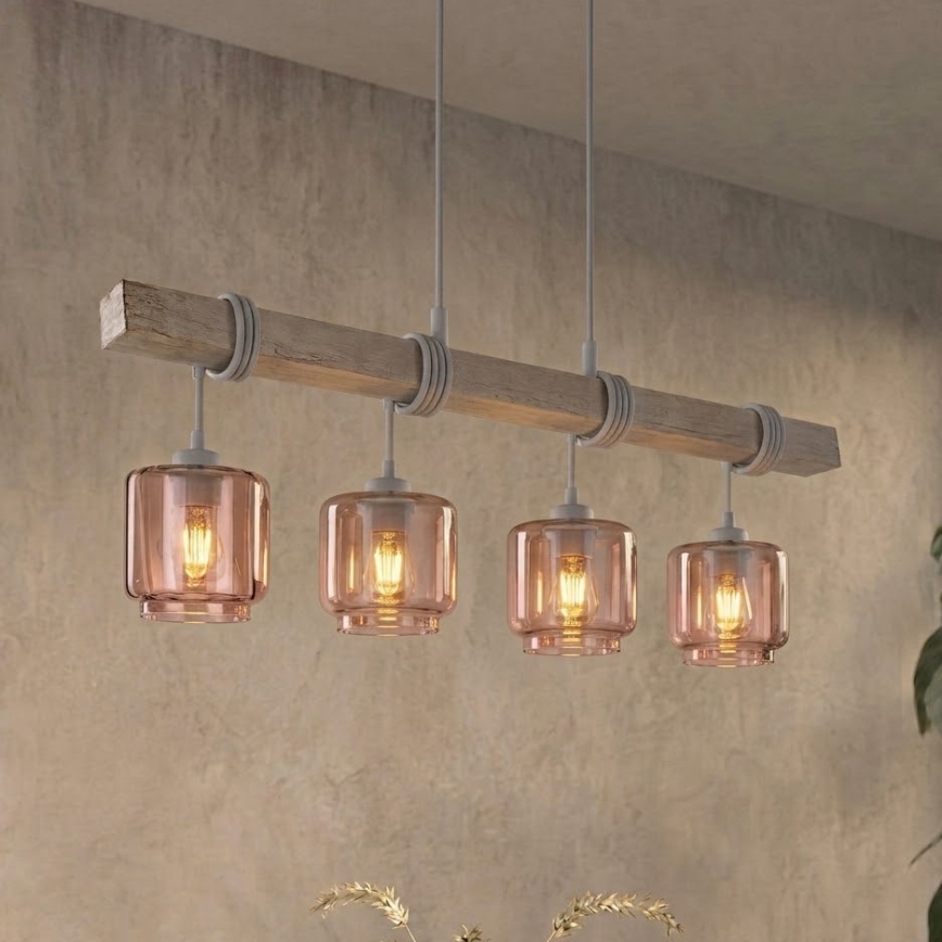 BRILAGI - Lustre suspenso WOOD GLASS 4xE27/60W/230V pinho/cinzento/bege fumê