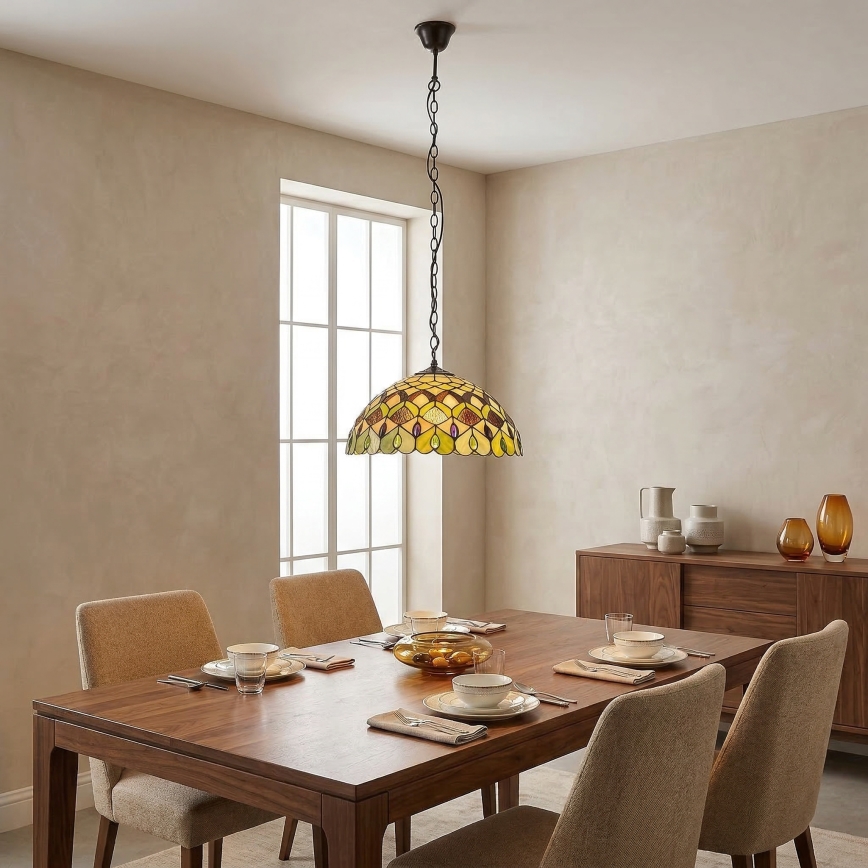 Brilagi - Lustre Tiffany de vitral suspenso por corrente MARGARET 2xE27/60W/230V