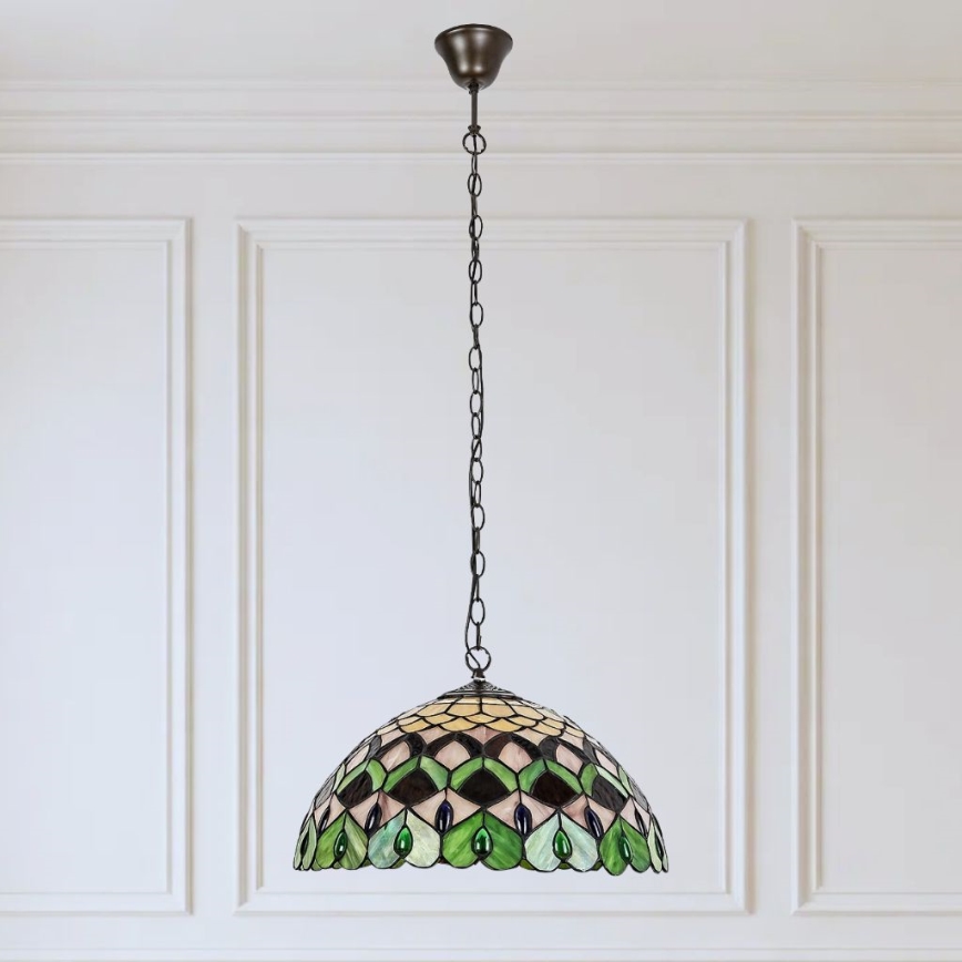 Brilagi - Lustre Tiffany de vitral suspenso por corrente MARGARET 2xE27/60W/230V