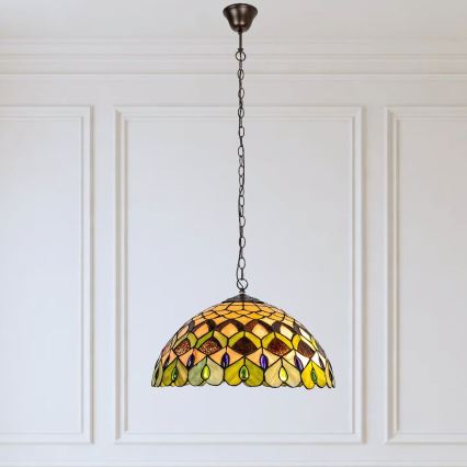Brilagi - Lustre Tiffany de vitral suspenso por corrente MARGARET 2xE27/60W/230V