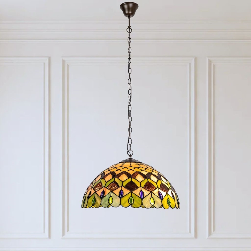 Brilagi - Lustre Tiffany de vitral suspenso por corrente MARGARET 2xE27/60W/230V
