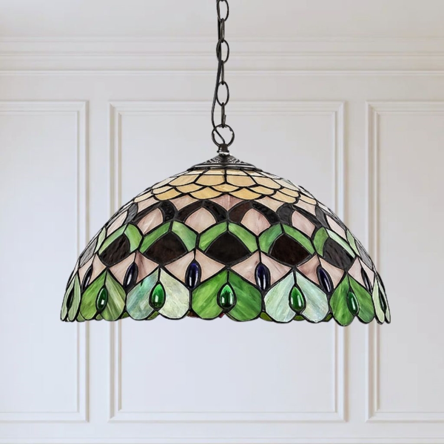 Brilagi - Lustre Tiffany de vitral suspenso por corrente MARGARET 2xE27/60W/230V