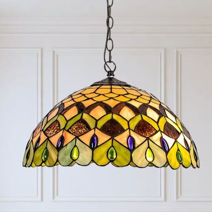 Brilagi - Lustre Tiffany de vitral suspenso por corrente MARGARET 2xE27/60W/230V