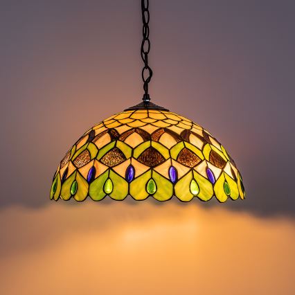 Brilagi - Lustre Tiffany de vitral suspenso por corrente MARGARET 2xE27/60W/230V