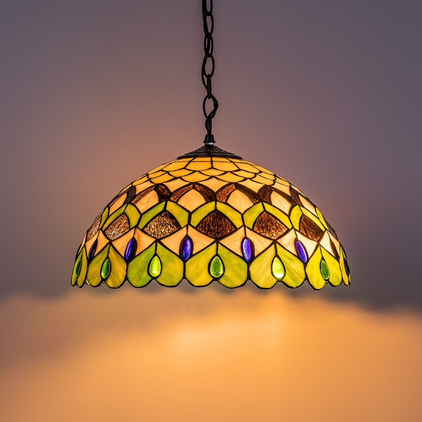 Brilagi - Lustre Tiffany de vitral suspenso por corrente MARGARET 2xE27/60W/230V