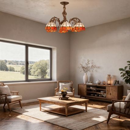 Brilagi - Lustre Tiffany em vitral aplicado ao tecto SIENNA 6xE27/60W/230V pr. 60 cm