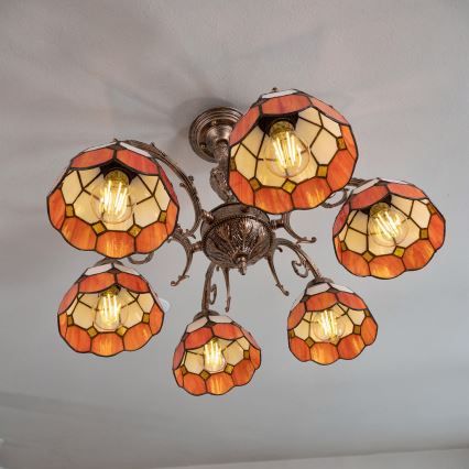 Brilagi - Lustre Tiffany em vitral aplicado ao tecto SIENNA 6xE27/60W/230V pr. 60 cm