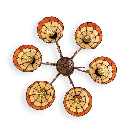 Brilagi - Lustre Tiffany em vitral aplicado ao tecto SIENNA 6xE27/60W/230V pr. 60 cm