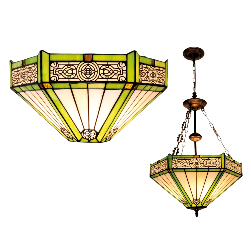 BRILAGI - Lustre Tiffany em vitral com corrente EMERALD 3xE27/60W/230V diâmetro 50 cm