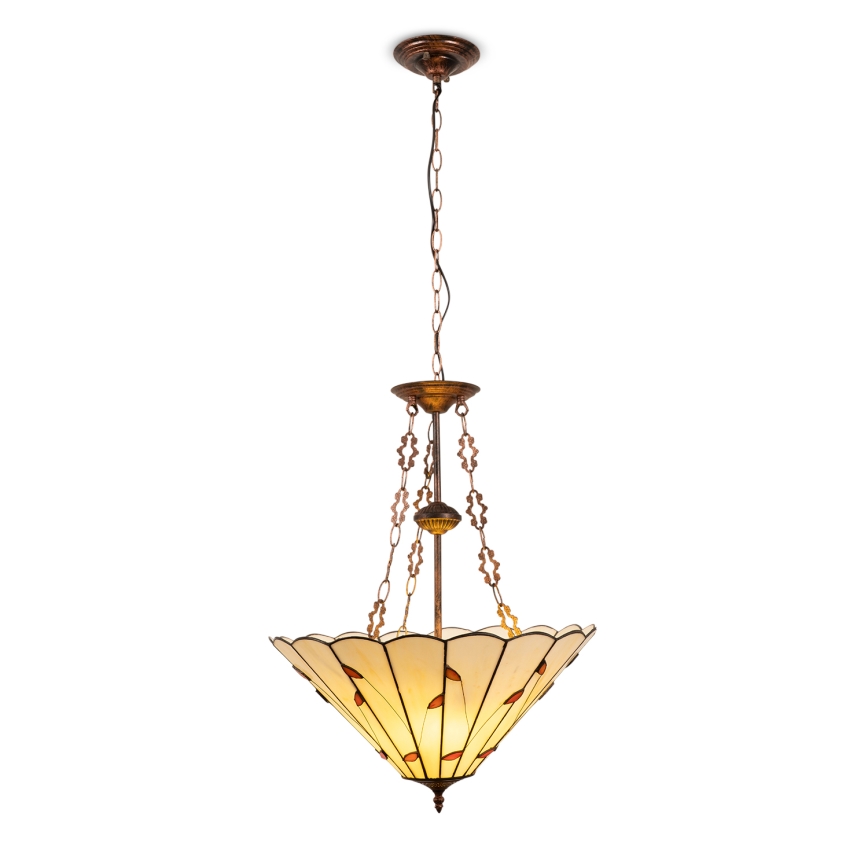 Brilagi - Lustre Tiffany em vitral com corrente FOLIA 3xE27/60W/230V Ø 50 cm