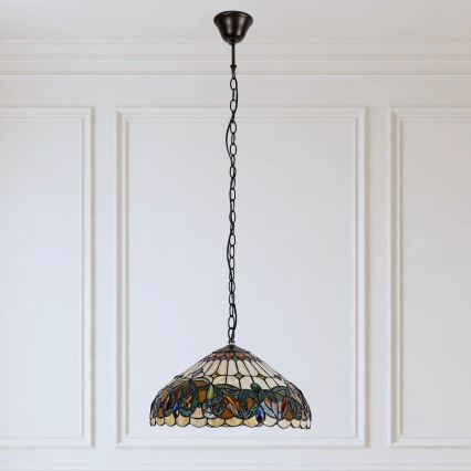 Brilagi - Lustre Tiffany em vitral com corrente LUISA 2xE27/60W/230V