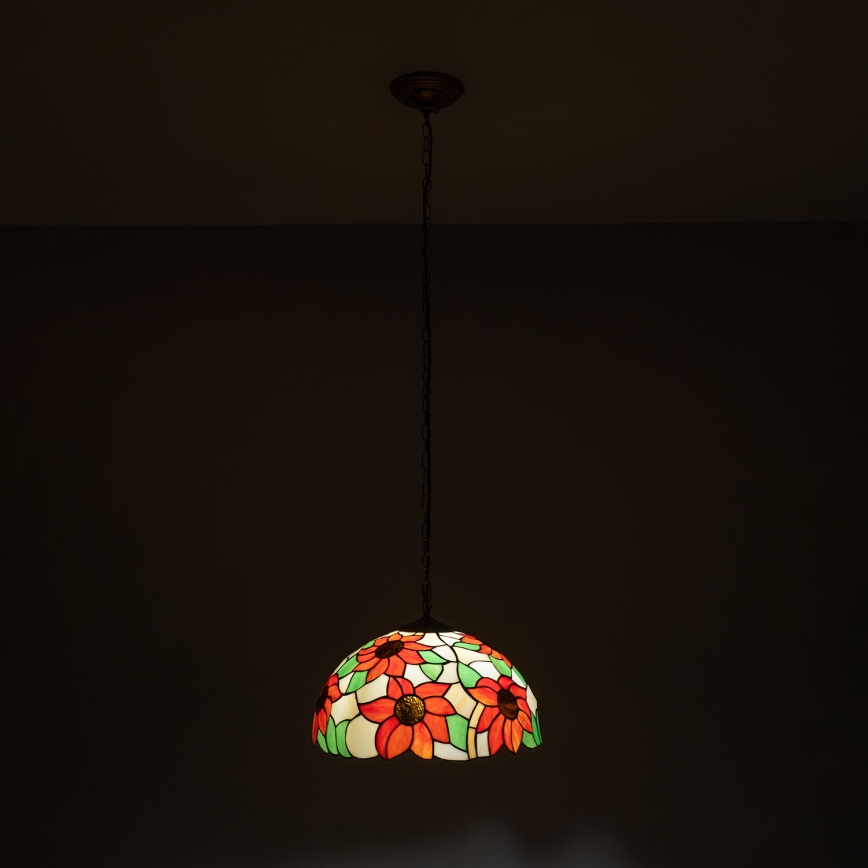 Brilagi - Lustre Tiffany em vitral SUNFLOWER, com corrente, 1x E27/60W/230V, diâmetro 40 cm