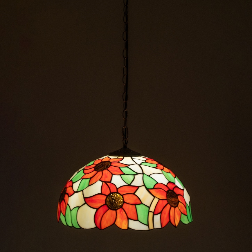 Brilagi - Lustre Tiffany em vitral SUNFLOWER, com corrente, 1x E27/60W/230V, diâmetro 40 cm