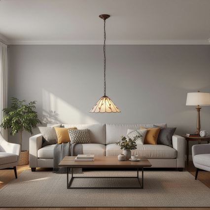 Brilagi - Lustre Tiffany em vitral suspenso por corrente FOLIA 1xE27/60W/230V diâmetro 40 cm