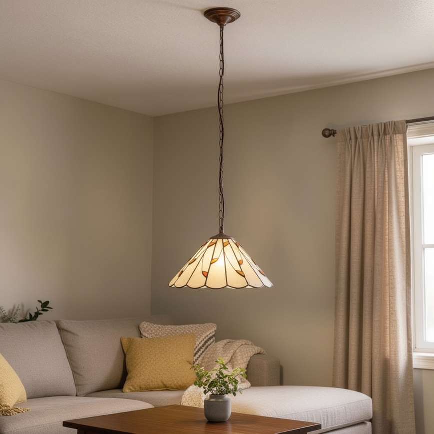 Brilagi - Lustre Tiffany em vitral suspenso por corrente FOLIA 1xE27/60W/230V diâmetro 40 cm
