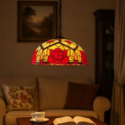 Brilagi - Lustre Tiffany em vitral suspenso por corrente GARLAN 2xE27/60W/230V