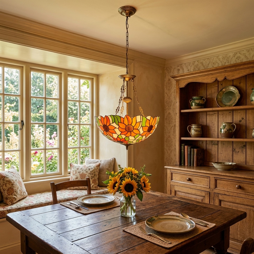 Brilagi - lustre Tiffany em vitral suspenso por corrente SUNFLOWER 3xE27/60W/230V diâmetro 50 cm
