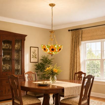 Brilagi - lustre Tiffany em vitral suspenso por corrente SUNFLOWER 3xE27/60W/230V diâmetro 50 cm