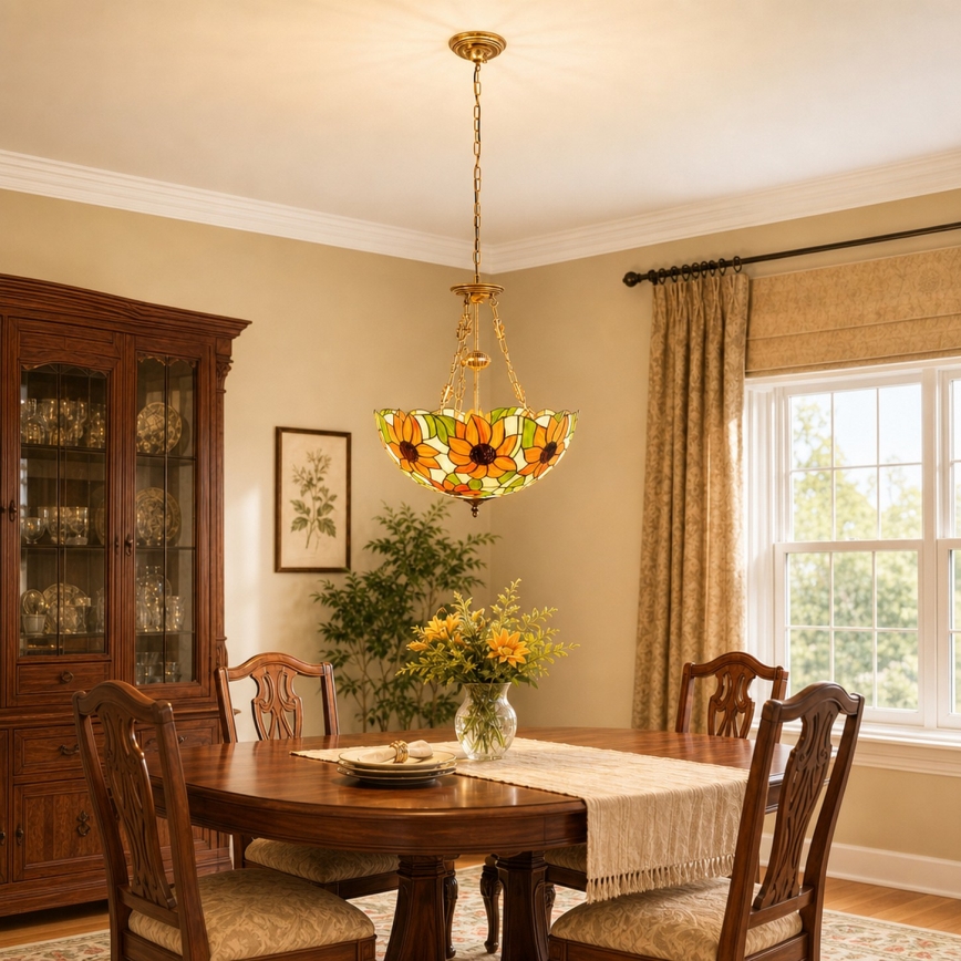 Brilagi - lustre Tiffany em vitral suspenso por corrente SUNFLOWER 3xE27/60W/230V diâmetro 50 cm