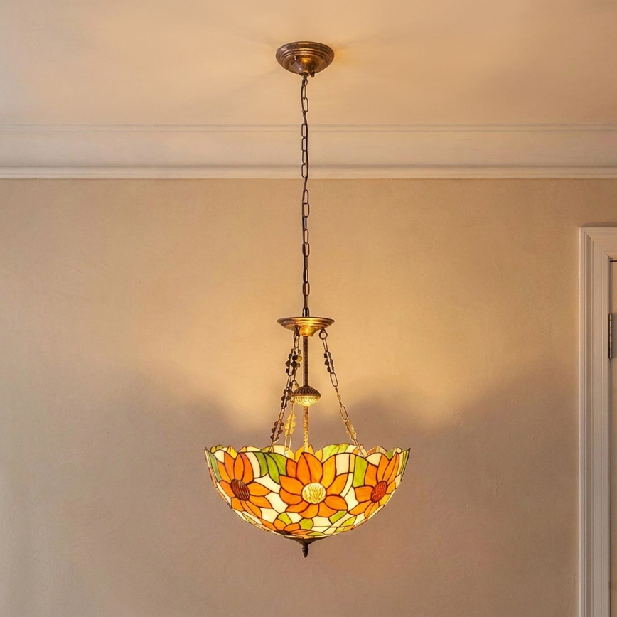 Brilagi - lustre Tiffany em vitral suspenso por corrente SUNFLOWER 3xE27/60W/230V diâmetro 50 cm