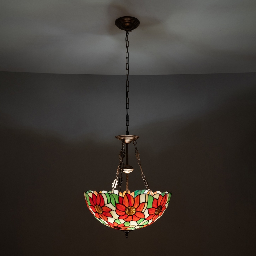 Brilagi - lustre Tiffany em vitral suspenso por corrente SUNFLOWER 3xE27/60W/230V diâmetro 50 cm