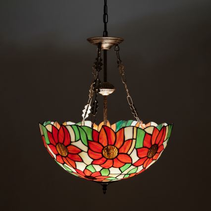 Brilagi - lustre Tiffany em vitral suspenso por corrente SUNFLOWER 3xE27/60W/230V diâmetro 50 cm