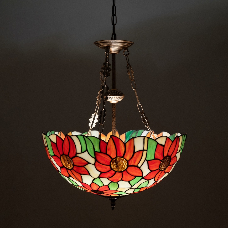 Brilagi - lustre Tiffany em vitral suspenso por corrente SUNFLOWER 3xE27/60W/230V diâmetro 50 cm