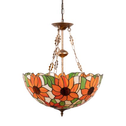 Brilagi - lustre Tiffany em vitral suspenso por corrente SUNFLOWER 3xE27/60W/230V diâmetro 50 cm