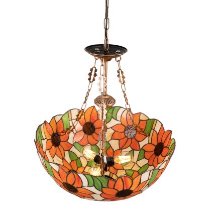 Brilagi - lustre Tiffany em vitral suspenso por corrente SUNFLOWER 3xE27/60W/230V diâmetro 50 cm