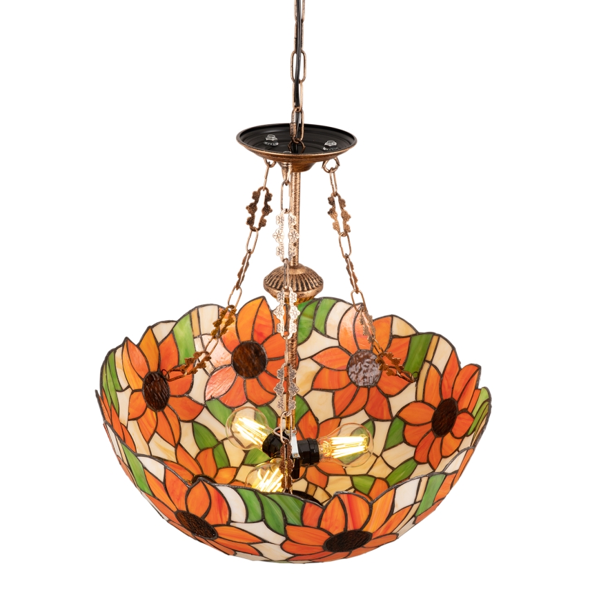 Brilagi - lustre Tiffany em vitral suspenso por corrente SUNFLOWER 3xE27/60W/230V diâmetro 50 cm