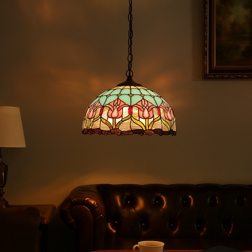 Brilagi - Lustre Tiffany suspenso por corrente LORAS 2xE27/60W/230V