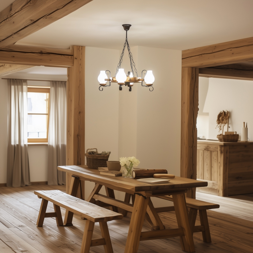 Brilagi - Lustre TIMONA suspenso por corrente, 4xE14/40W/230V, Ø 50 cm, faia