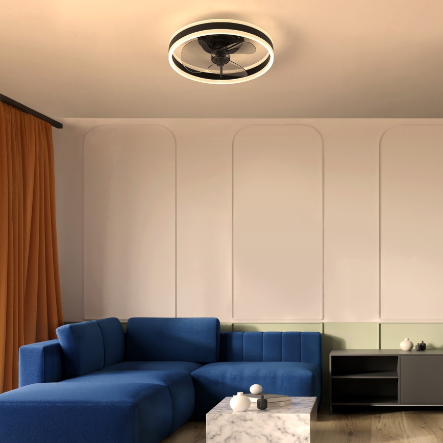 Brilagi - Luminária de teto LED dimmerizável com ventilador LED/30W/230V 3000-6500K preta + controlo remoto
