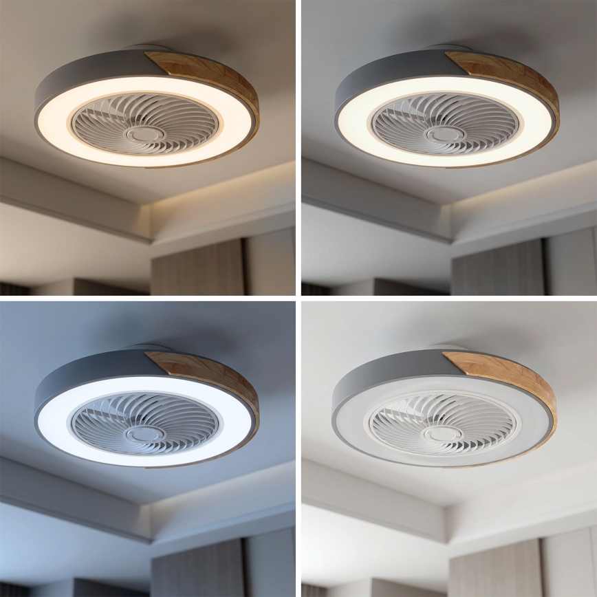 Brilagi - Luminária de teto LED dimerizável com ventilador LED/38W/230V 3000-6500K Ø 50 cm cinza/carvalho + controle remoto