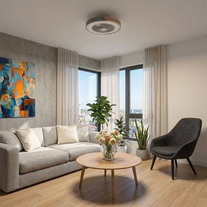 Brilagi - Luminária de teto LED dimerizável com ventilador LED/38W/230V 3000-6500K Ø 50 cm cinza/carvalho + controle remoto