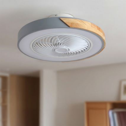 Brilagi - Luminária de teto LED dimerizável com ventilador LED/38W/230V 3000-6500K Ø 50 cm cinza/carvalho + controle remoto
