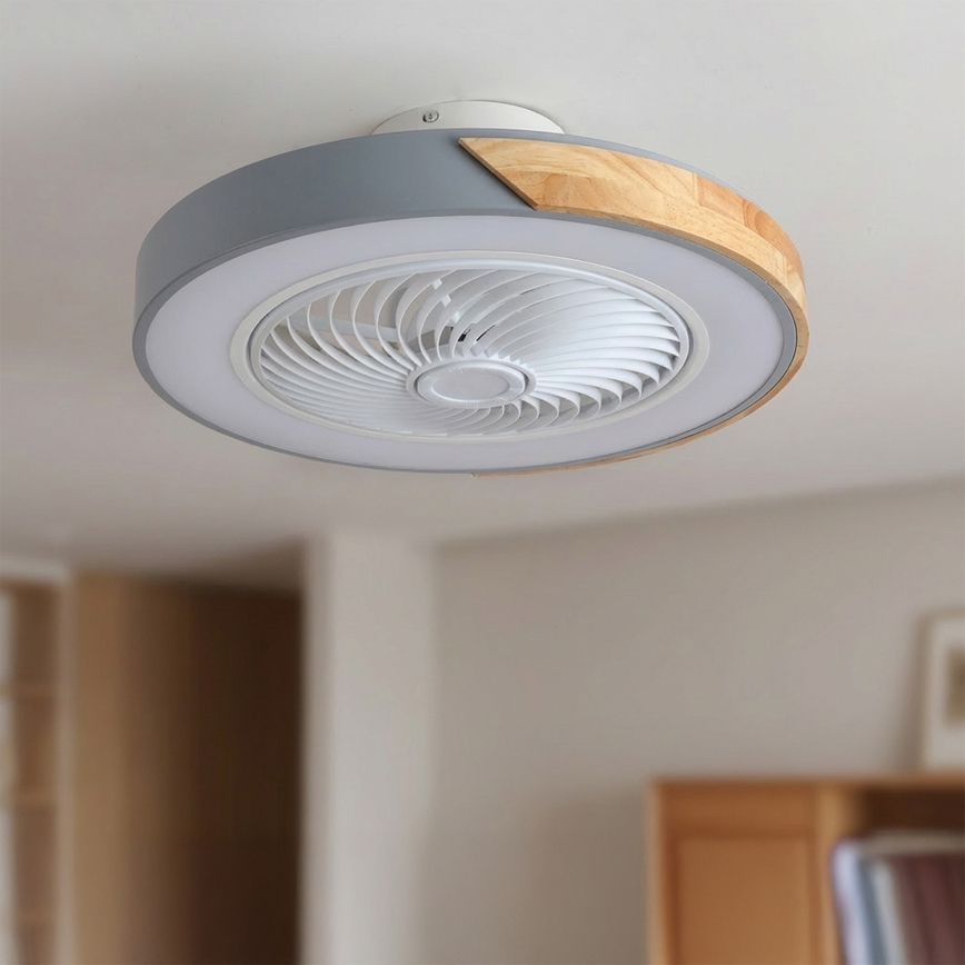 Brilagi - Luminária de teto LED dimerizável com ventilador LED/38W/230V 3000-6500K Ø 50 cm cinza/carvalho + controle remoto