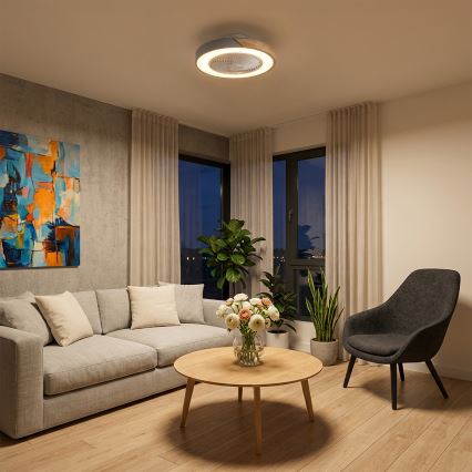 Brilagi - Luminária de teto LED dimerizável com ventilador LED/38W/230V 3000-6500K Ø 50 cm cinza/carvalho + controle remoto