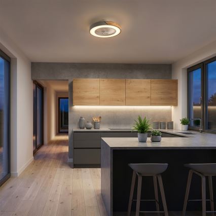 Brilagi - Luminária de teto LED dimerizável com ventilador LED/38W/230V 3000-6500K Ø 50 cm cinza/carvalho + controle remoto