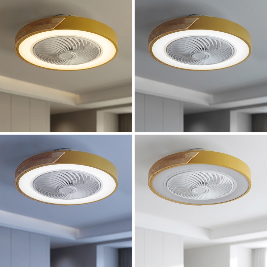 Brilagi - Luz LED dimerizável com ventilador LED/38W/230V 3000-6500K Ø 50 cm dourado/carvalho + controlo remoto