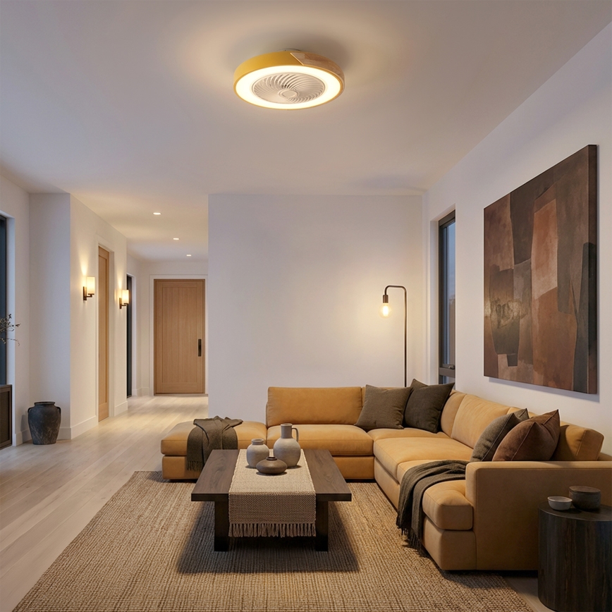 Brilagi - Luz LED dimerizável com ventilador LED/38W/230V 3000-6500K Ø 50 cm dourado/carvalho + controlo remoto