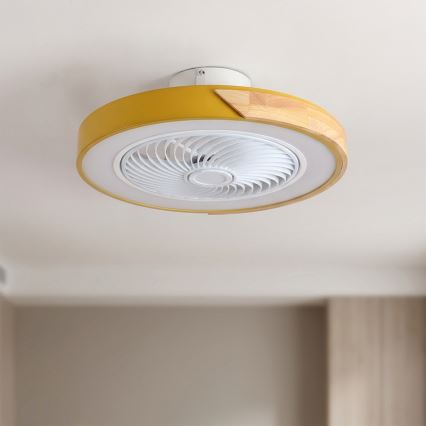 Brilagi - Luz LED dimerizável com ventilador LED/38W/230V 3000-6500K Ø 50 cm dourado/carvalho + controlo remoto