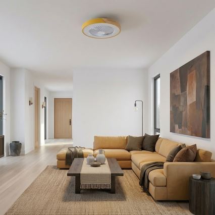Brilagi - Luz LED dimerizável com ventilador LED/38W/230V 3000-6500K Ø 50 cm dourado/carvalho + controlo remoto