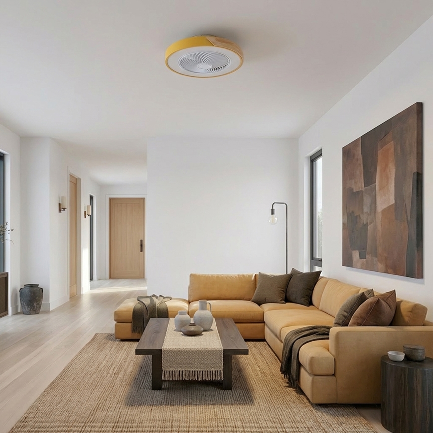 Brilagi - Luz LED dimerizável com ventilador LED/38W/230V 3000-6500K Ø 50 cm dourado/carvalho + controlo remoto