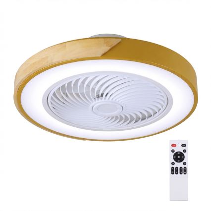 Brilagi - Luz LED dimerizável com ventilador LED/38W/230V 3000-6500K Ø 50 cm dourado/carvalho + controlo remoto
