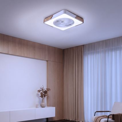 Brilagi - Luminária de teto LED regulável com ventilador LED/30W/230V 3000-6500K branco/carvalho + comando remoto