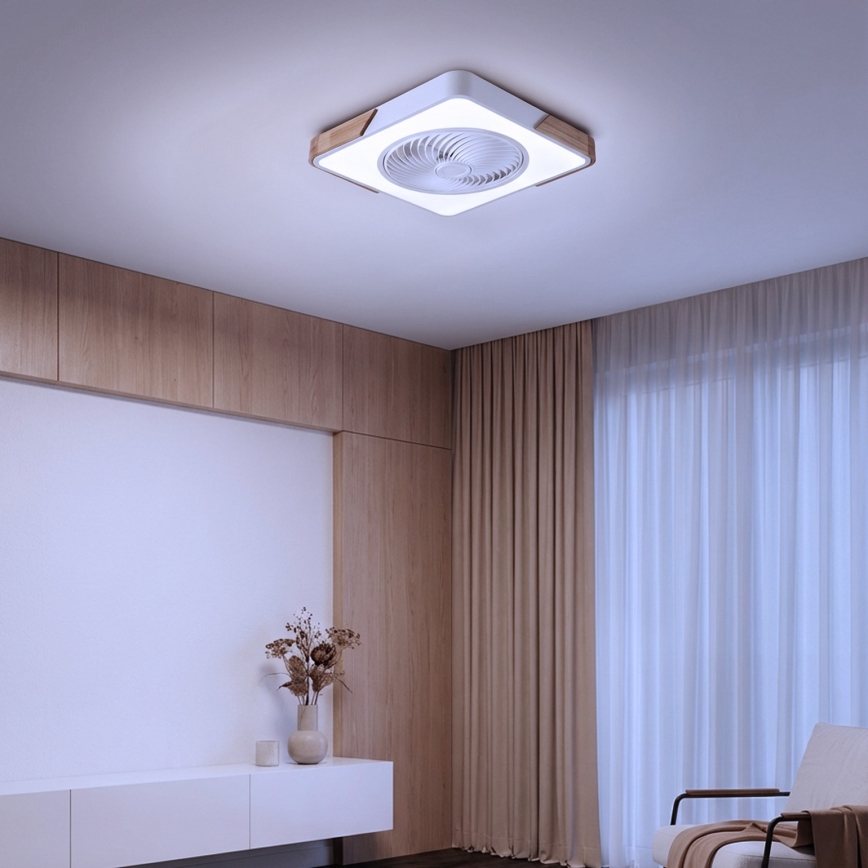 Brilagi - Luminária de teto LED regulável com ventilador LED/30W/230V 3000-6500K branco/carvalho + comando remoto