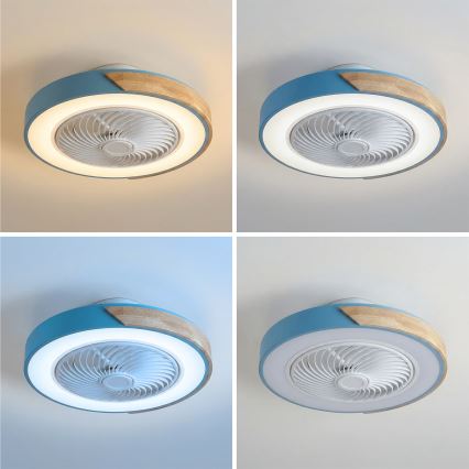 Brilagi - Luminária de teto LED dimável com ventilador LED/38W/230V 3000-6500K Ø 50 cm azul/carvalho + controlo remoto