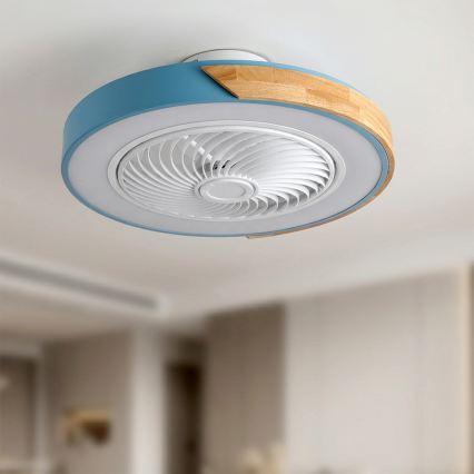 Brilagi - Luminária de teto LED dimável com ventilador LED/38W/230V 3000-6500K Ø 50 cm azul/carvalho + controlo remoto