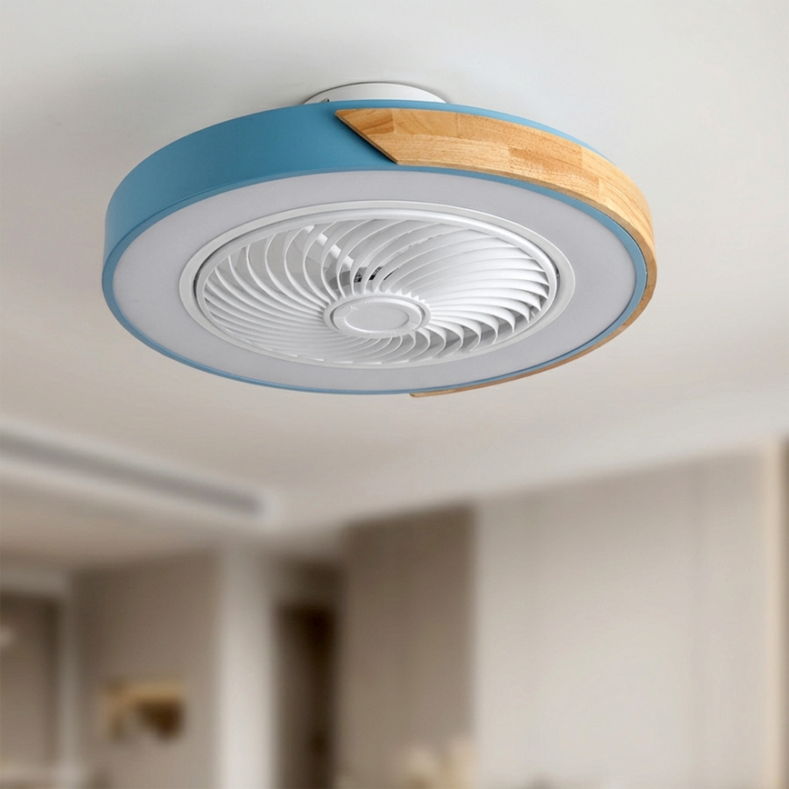 Brilagi - Luminária de teto LED dimável com ventilador LED/38W/230V 3000-6500K Ø 50 cm azul/carvalho + controlo remoto